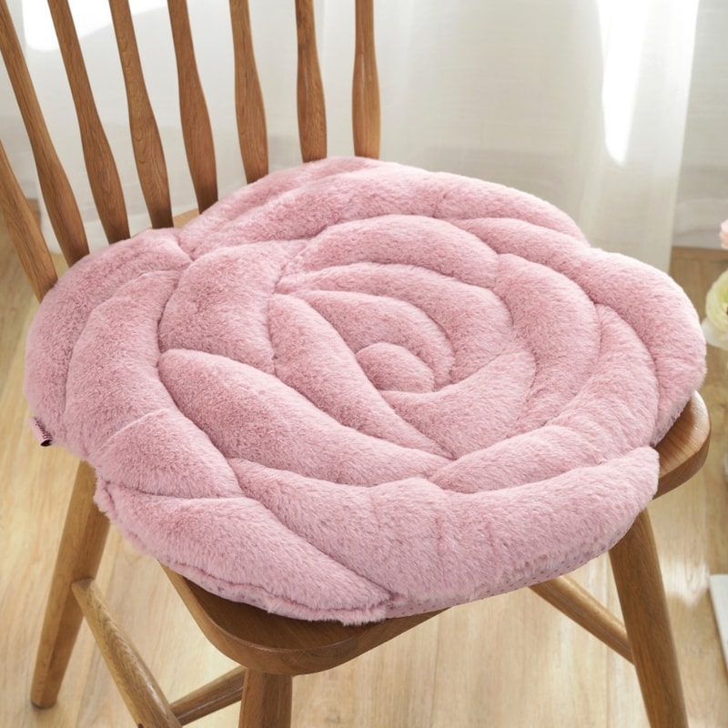 Plush Rose Flower Chair Pad Thickened Anti Slip Seat Cushion 7