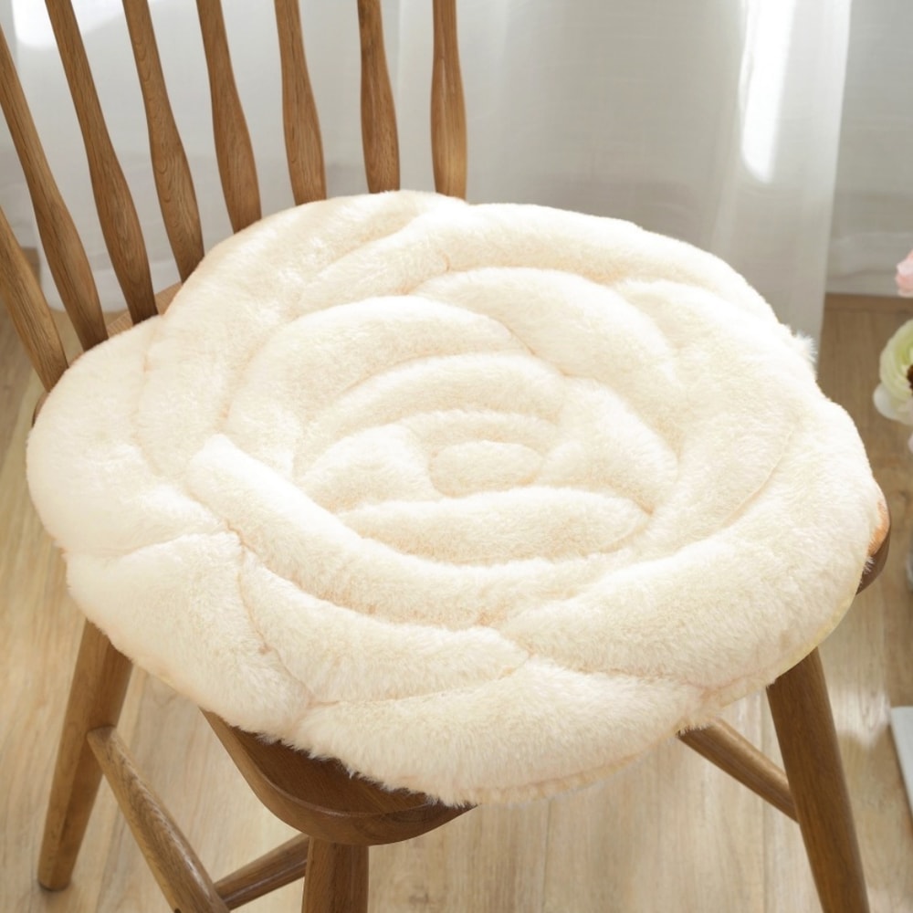 Plush Rose Flower Chair Pad Thickened Anti Slip Seat Cushion 8