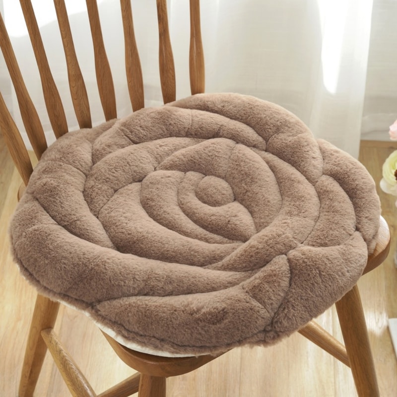 Plush Rose Flower Chair Pad Thickened Anti Slip Seat Cushion 9