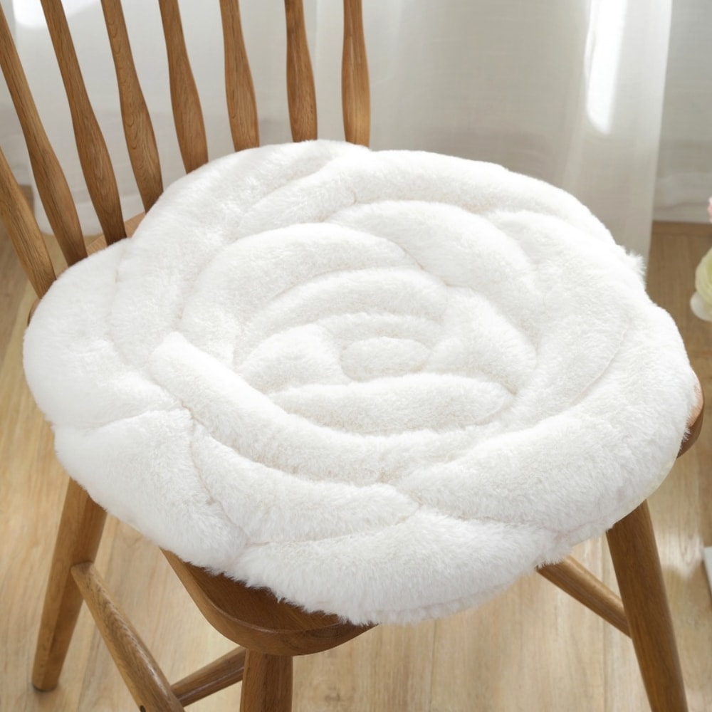 Plush Rose Flower Chair Pad Thickened Anti Slip Seat Cushion 10
