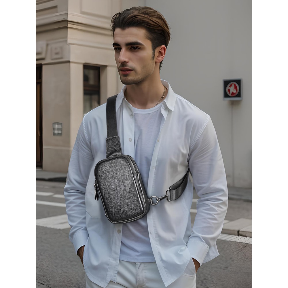 Gemini said Genuine Leather Crossbody Chest Bag Large Capacity Mens Sling Shoulder Pack