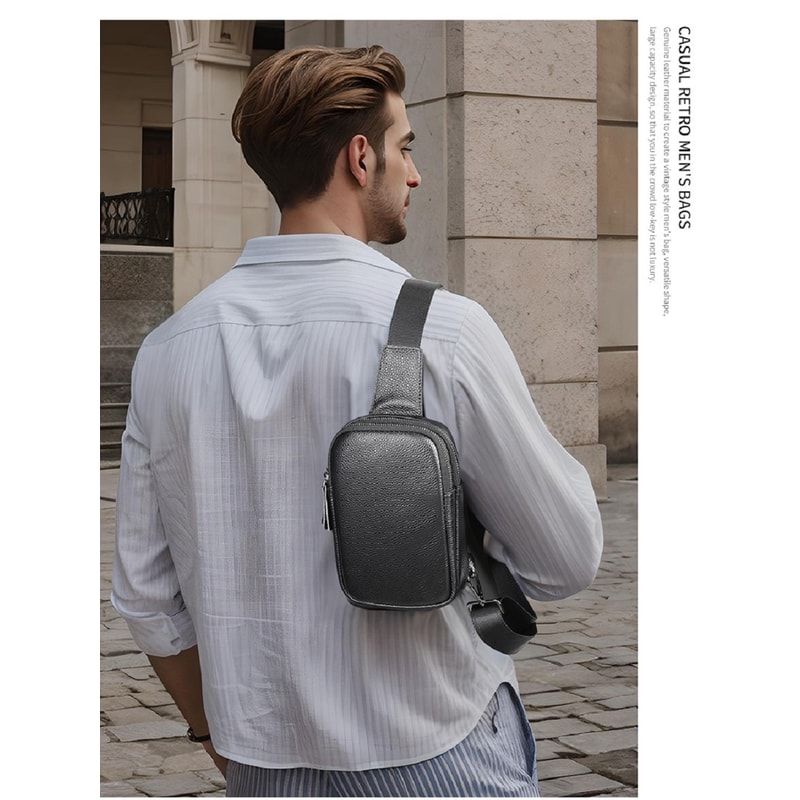 Gemini said Genuine Leather Crossbody Chest Bag Large Capacity Mens Sling Shoulder Pack