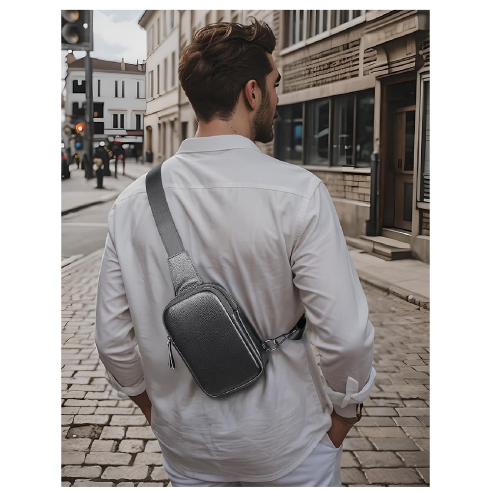 Gemini said Genuine Leather Crossbody Chest Bag Large Capacity Mens Sling Shoulder Pack