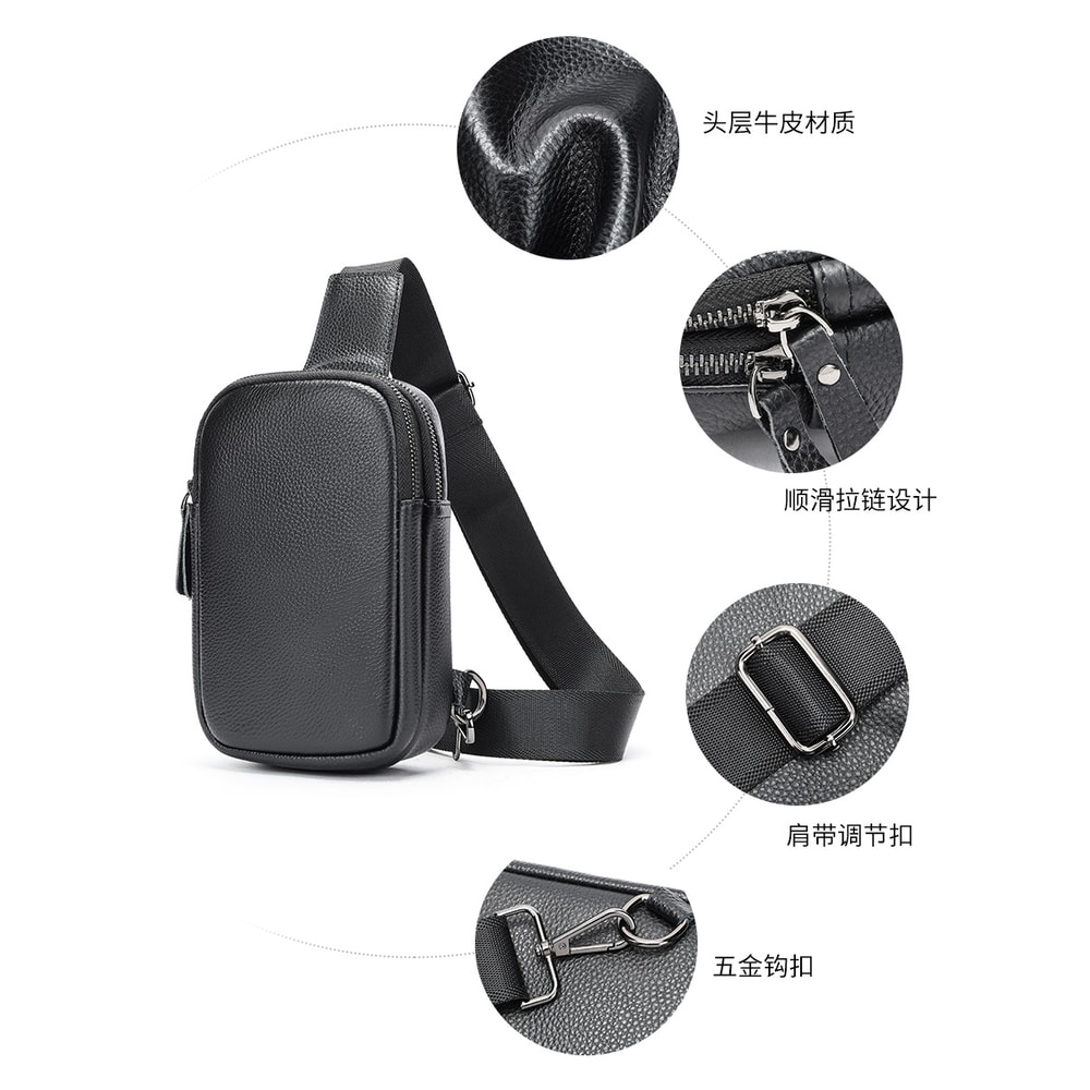Gemini said Genuine Leather Crossbody Chest Bag Large Capacity Mens Sling Shoulder Pack