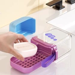 leakproof travel soap case with drainage tray and airtight lid