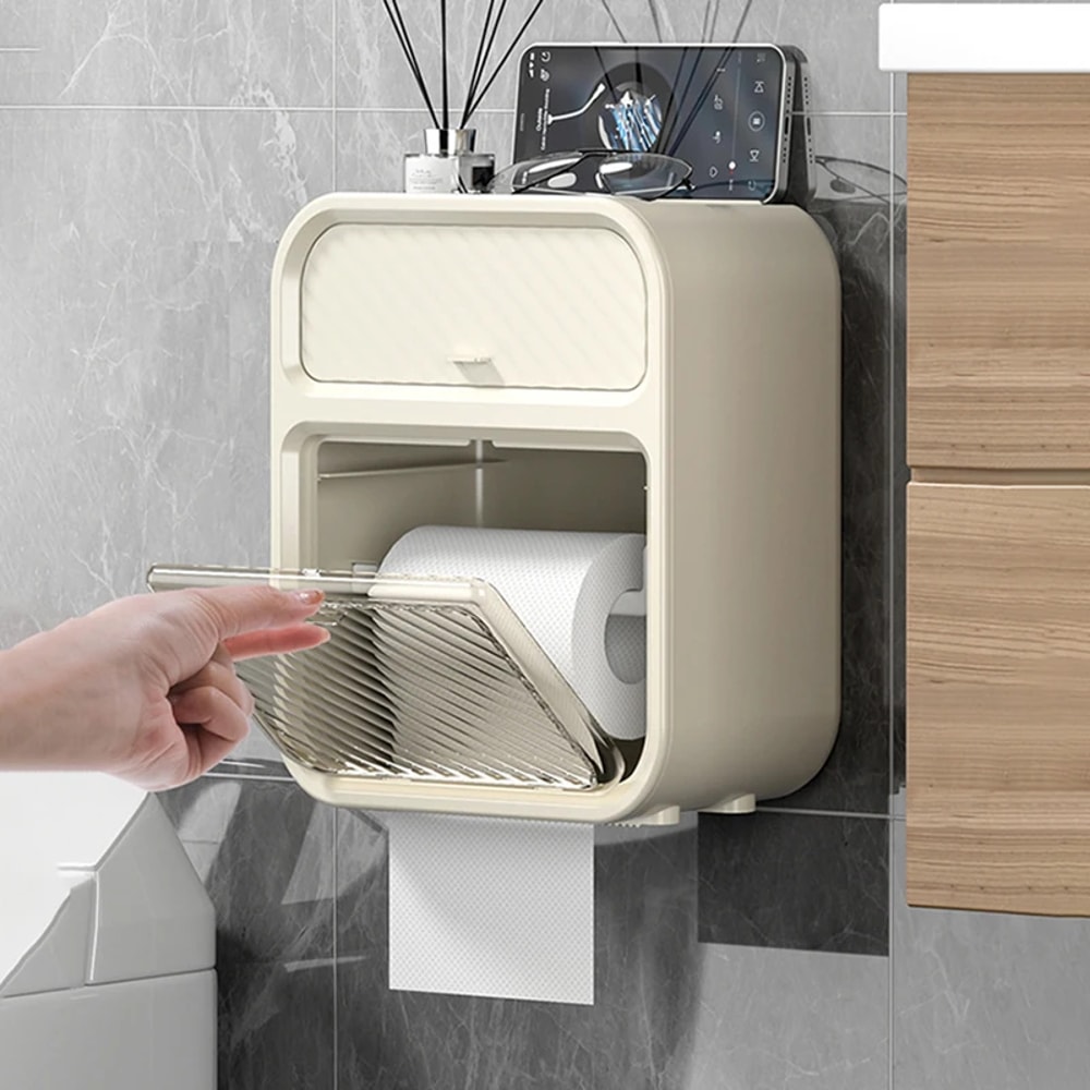 Gemini said Waterproof Wall Mounted Toilet Paper Holder with Drawer Double Layer Bathroom Storage Organizer
