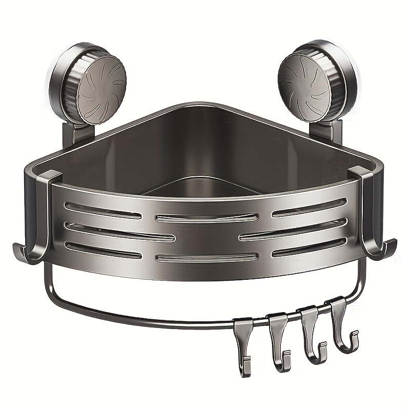 Suction Cup Corner Shelf & No Drill Shower Caddy Space-Saving Storage Rack with Hooks for Bathroom & Kitchen