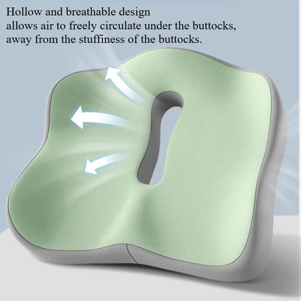 Memory Foam Seat Cushion With Ergonomic Support Light Green Grey Washable Polyester For Car Offic 3