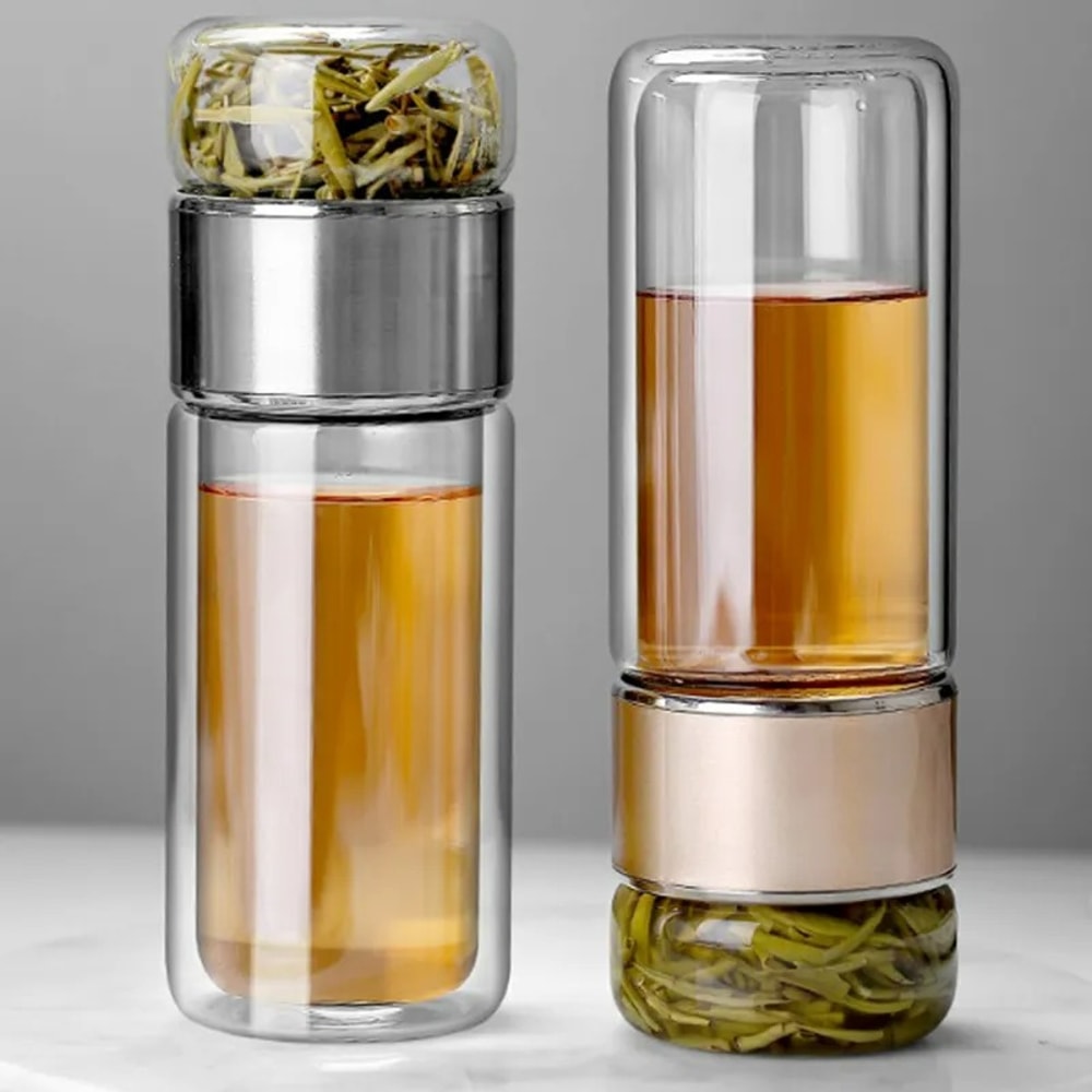 High Borosilicate Glass Tea Water Bottle with Infuser & Tea Filter Double Layer Insulated Drinkware