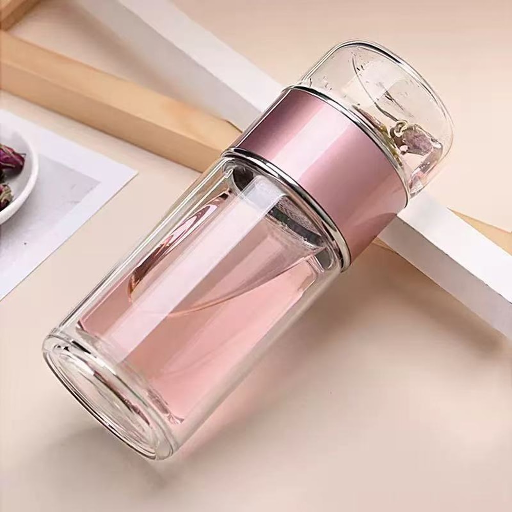 High Borosilicate Glass Tea Water Bottle with Infuser & Tea Filter Double Layer Insulated Drinkware
