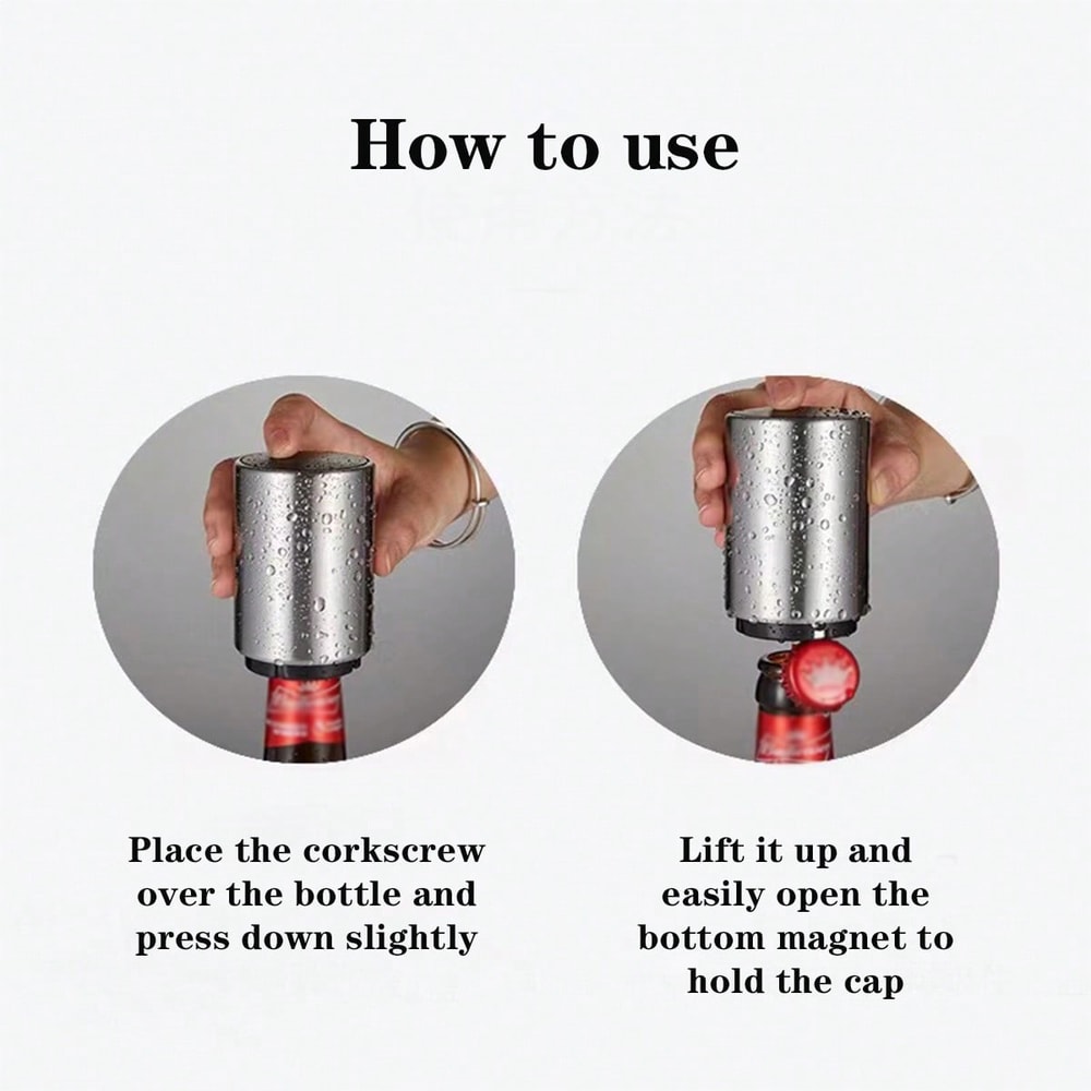 Automatic Stainless Steel Fingerprint Free Beer Bottle Opener Pressure Activated Effortless Bottle Cap Opening Tool
