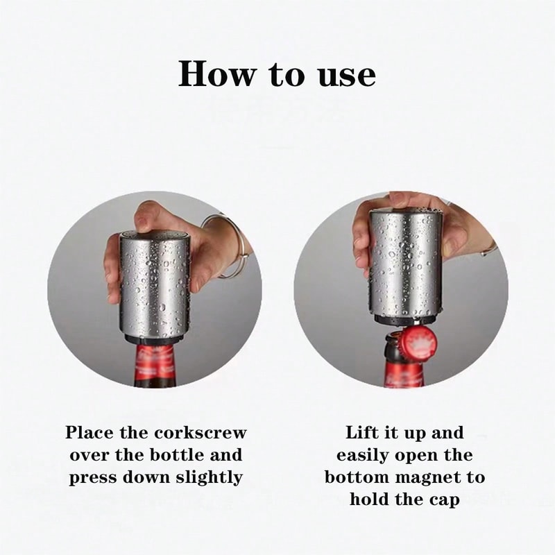 Automatic Stainless Steel Fingerprint Free Beer Bottle Opener Pressure Activated Effortless Bottle Cap Opening Tool