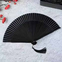 vintage black bamboo folding fan handmade retro design for elegance & cool comfort
