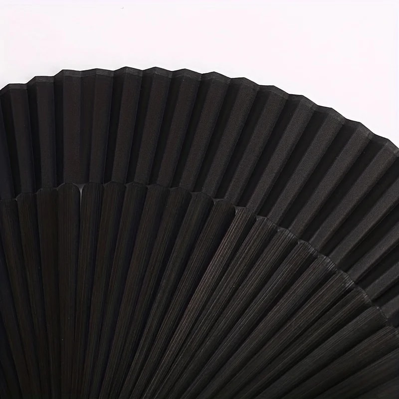 Vintage Black Bamboo Folding Fan Handmade Retro Design For Elegance Cool Comfort 2