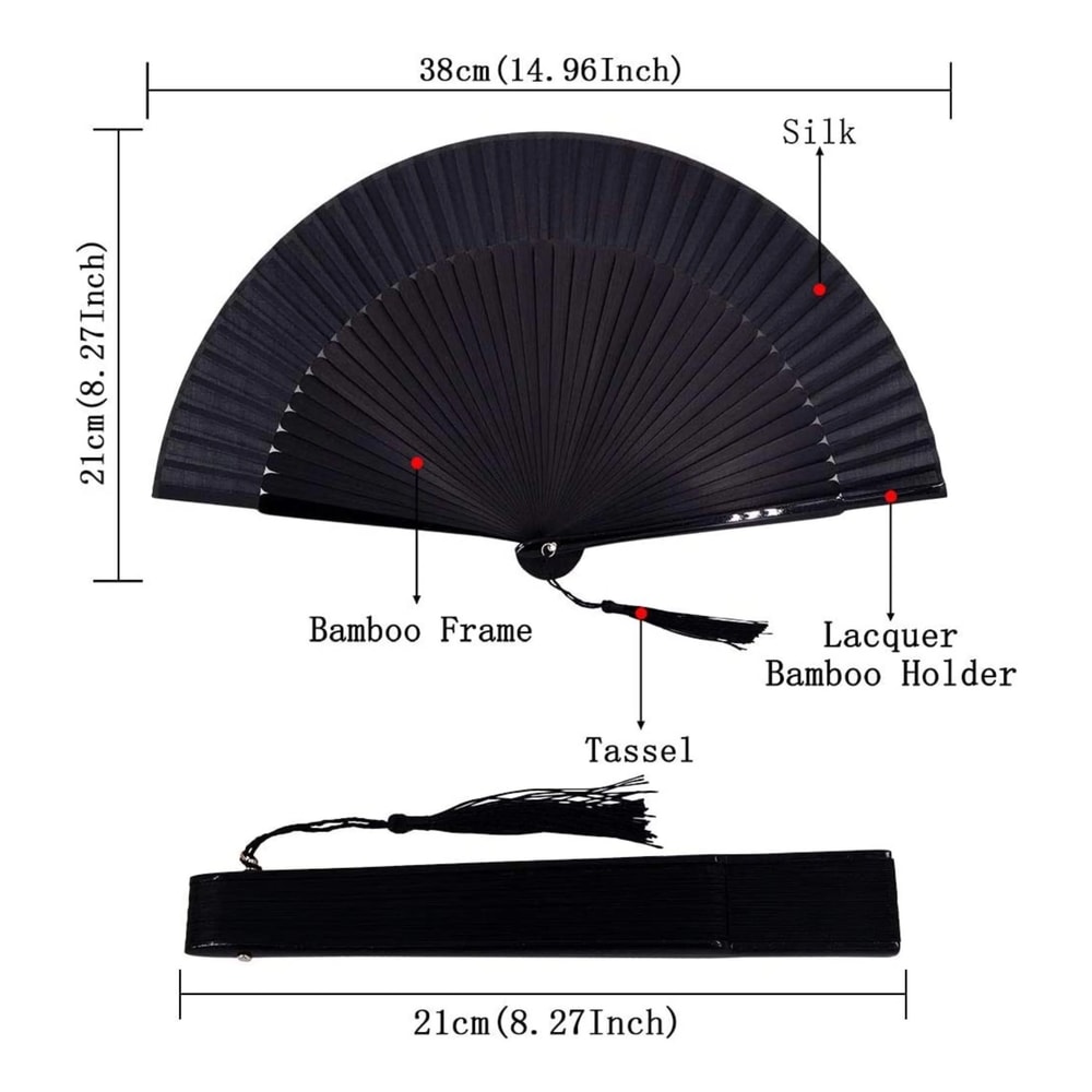 Vintage Black Bamboo Folding Fan Handmade Retro Design For Elegance Cool Comfort 4