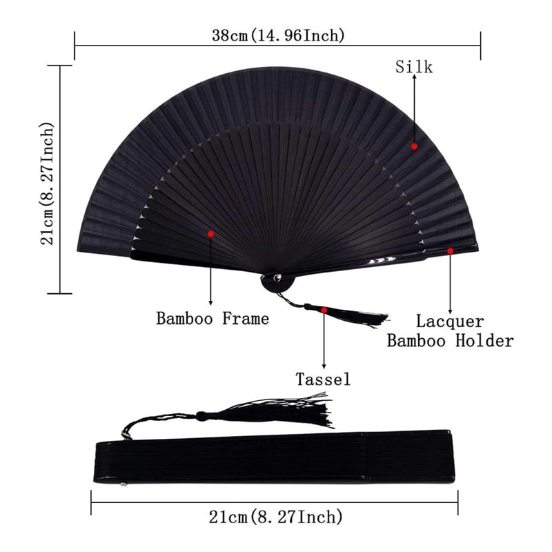 Vintage Black Bamboo Folding Fan Handmade Retro Design For Elegance Cool Comfort 4