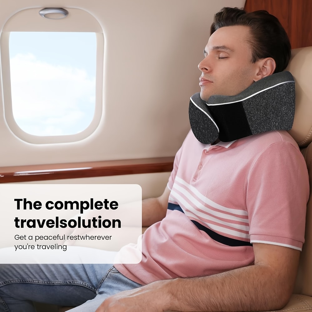 Ergonomic Travel Neck Pillow Memory Foam Support For Airplane Car Portable Compact With Storage B 0