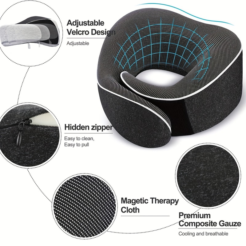Ergonomic Travel Neck Pillow Memory Foam Support For Airplane Car Portable Compact With Storage B 1