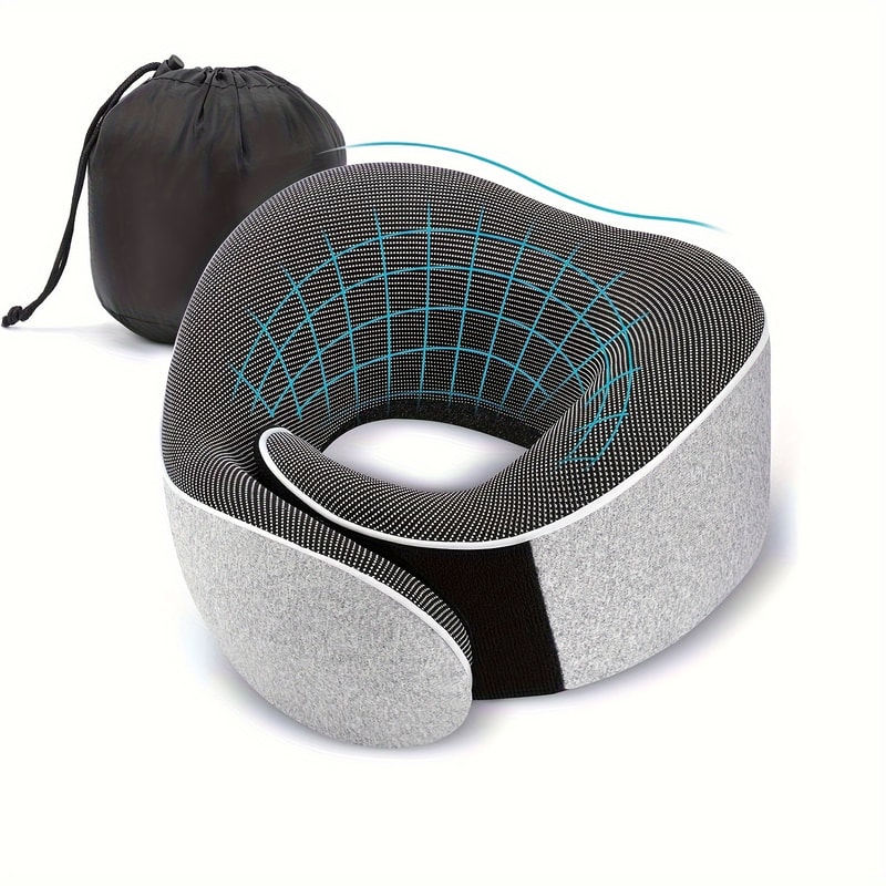 Ergonomic Travel Neck Pillow Memory Foam Support For Airplane Car Portable Compact With Storage B 2