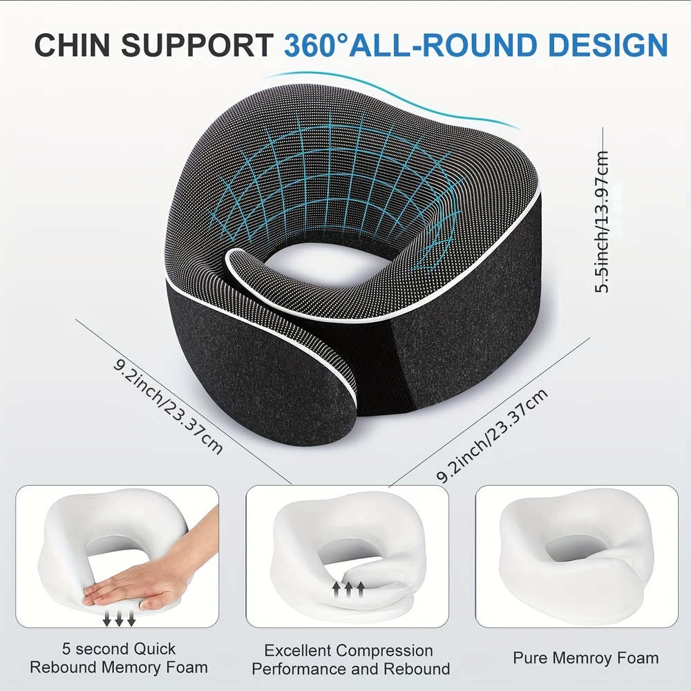 Ergonomic Travel Neck Pillow Memory Foam Support For Airplane Car Portable Compact With Storage B 3