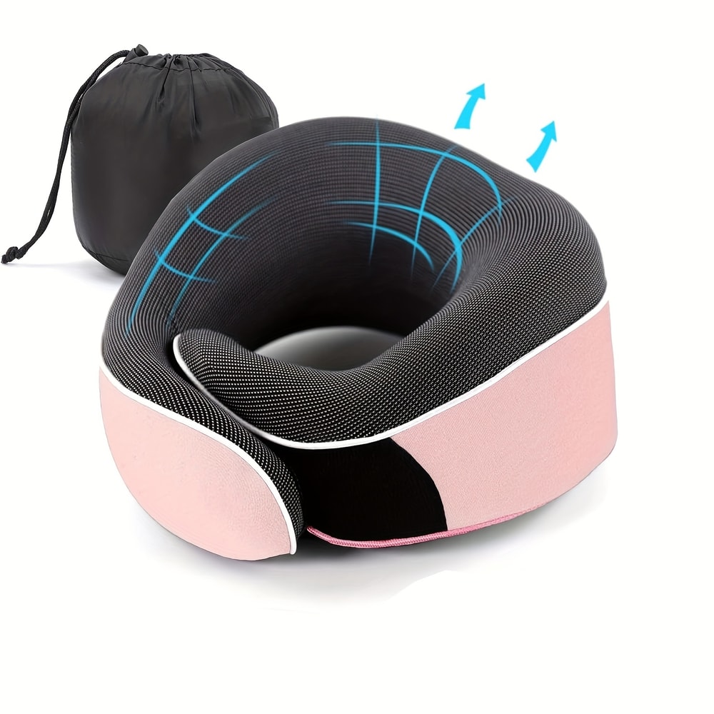 Ergonomic Travel Neck Pillow Memory Foam Support For Airplane Car Portable Compact With Storage B 4