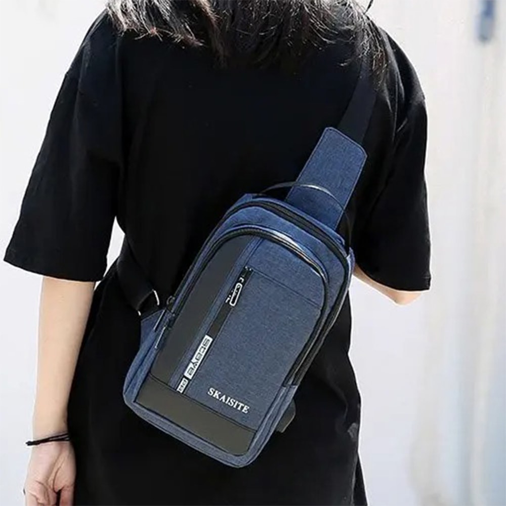 Mens Multi Functional Chest Bag with USB Charging Port Ideal for Commuting Business and Sports