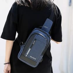 mens multi functional chest bag with usb charging port ideal for commuting business and sports