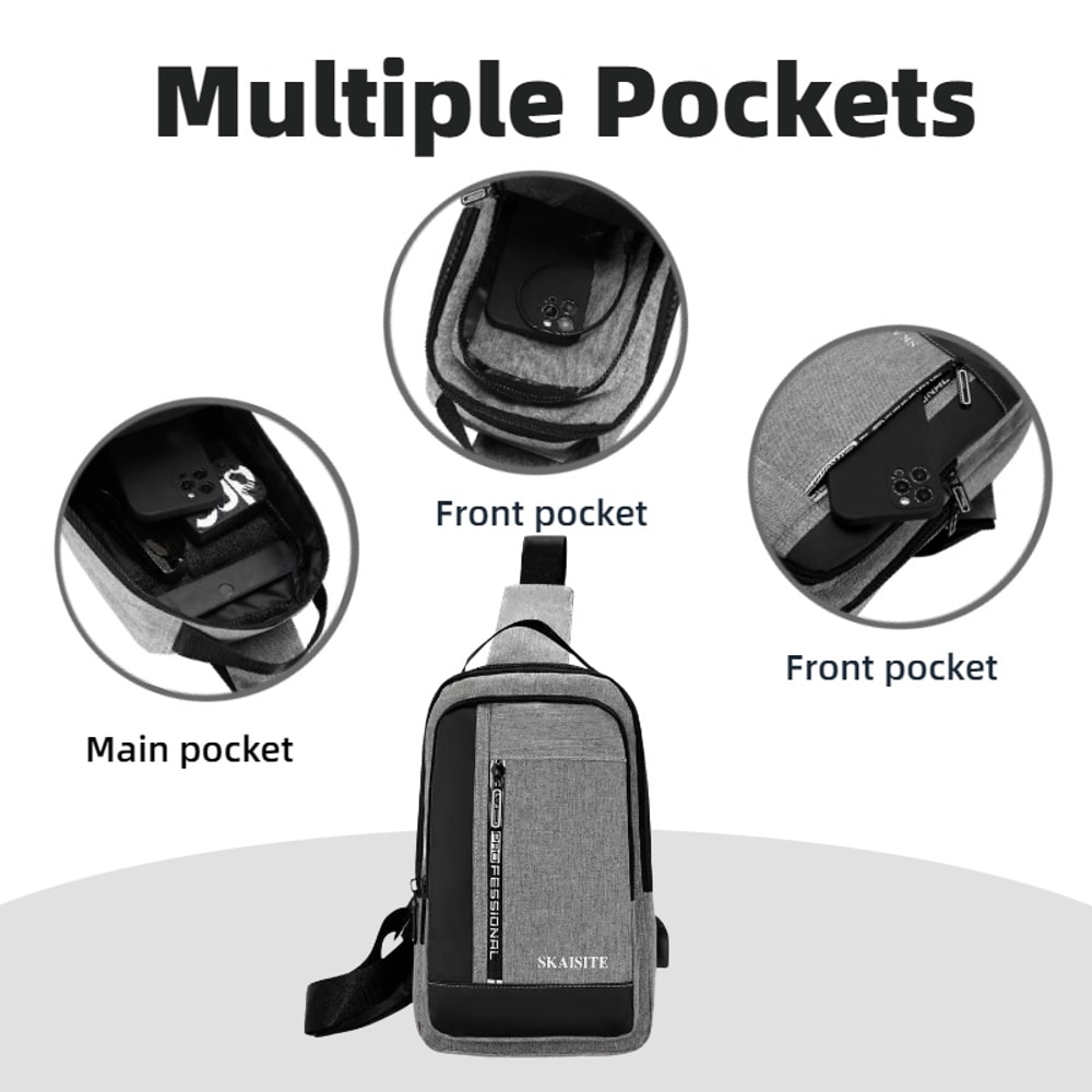 Mens Multi Functional Chest Bag with USB Charging Port Ideal for Commuting Business and Sports