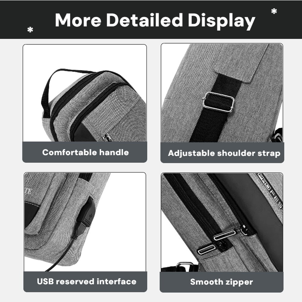 Mens Multi Functional Chest Bag with USB Charging Port Ideal for Commuting Business and Sports