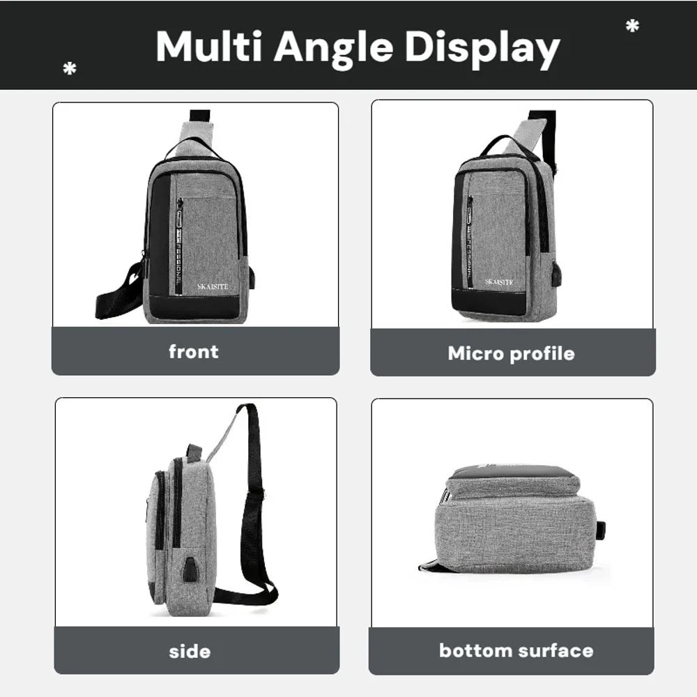 Mens Multi Functional Chest Bag with USB Charging Port Ideal for Commuting Business and Sports
