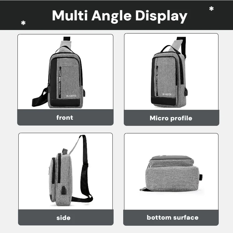 Mens Multi Functional Chest Bag with USB Charging Port Ideal for Commuting Business and Sports