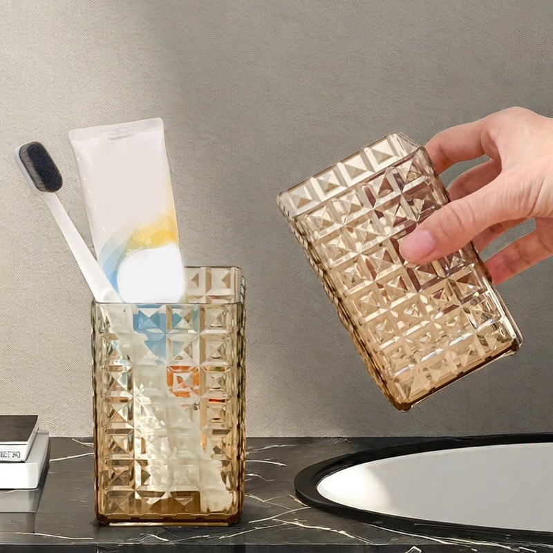 Reusable Toothbrush Holder and Mouthwash Cup Transparent Portable Tumbler for Couples Bathroom Accessories