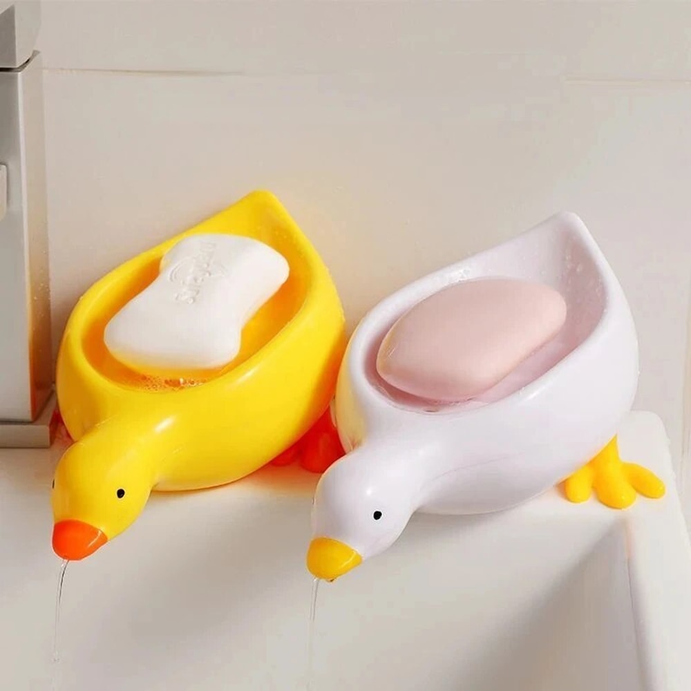 Cute Duck Shaped Self Draining Soap Rack For Shower Bathroom Creative Soap Tray For Tub Sink 0