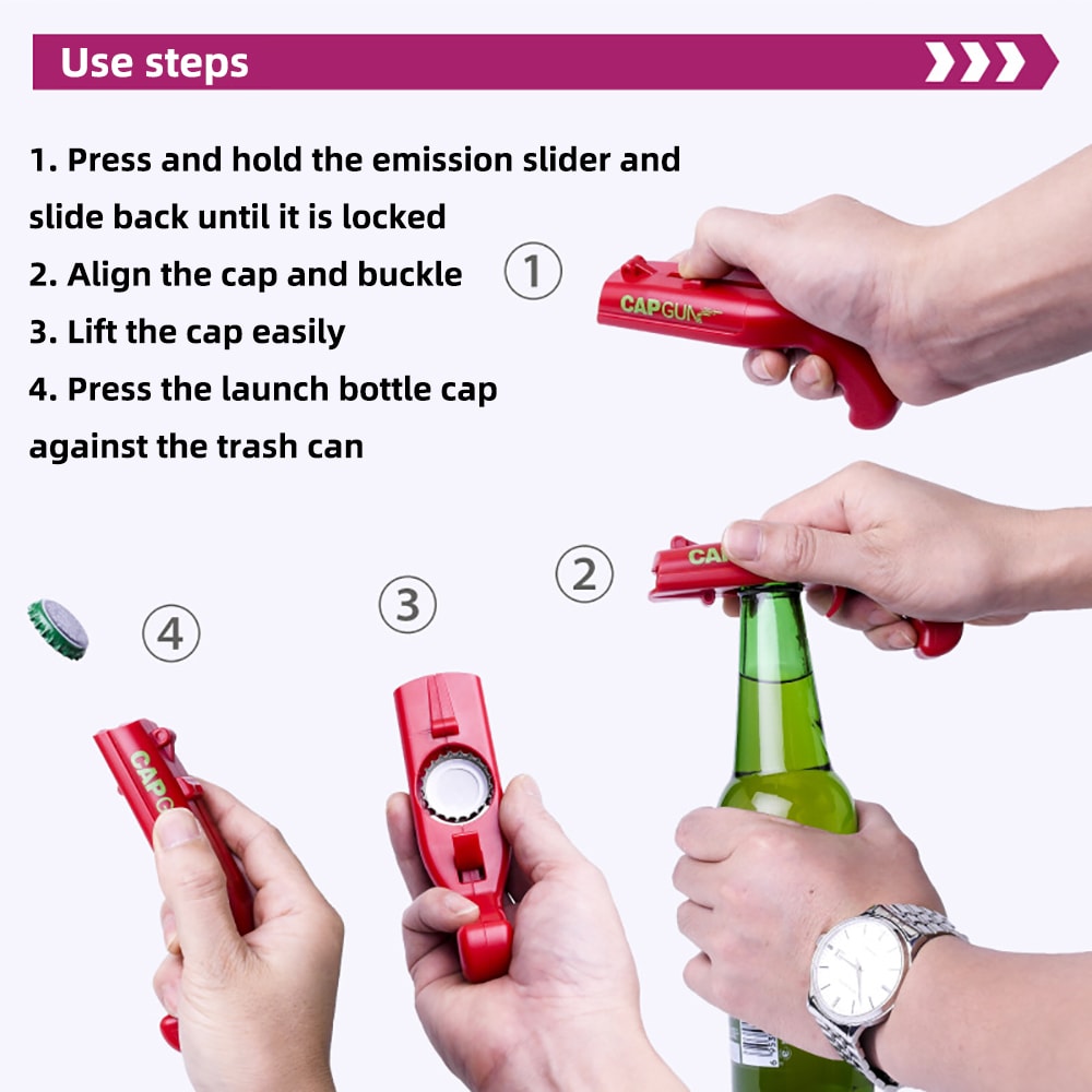 Cap Gun Beer Bottle Opener Portable Beverage Drinking Opener Cap Launcher For Parties And Kitchens 4
