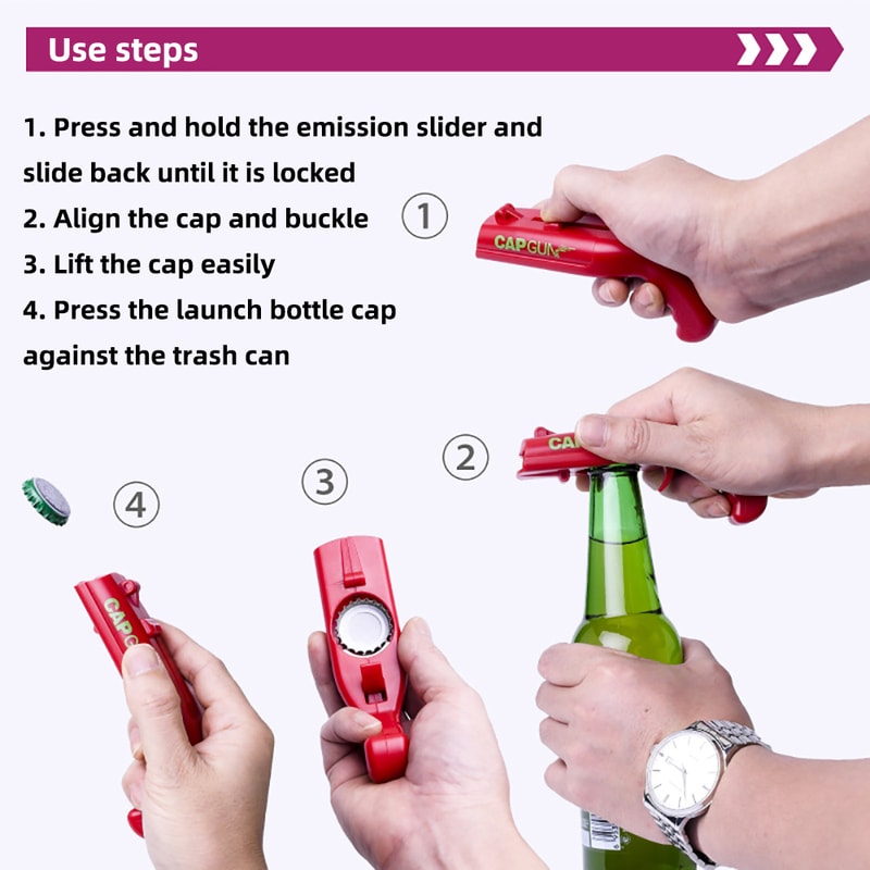 Cap Gun Beer Bottle Opener Portable Beverage Drinking Opener Cap Launcher For Parties And Kitchens 4