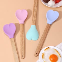 heart shaped silicone stirring spoon with wooden handle nonstick ice cream scoop for baking & cooking