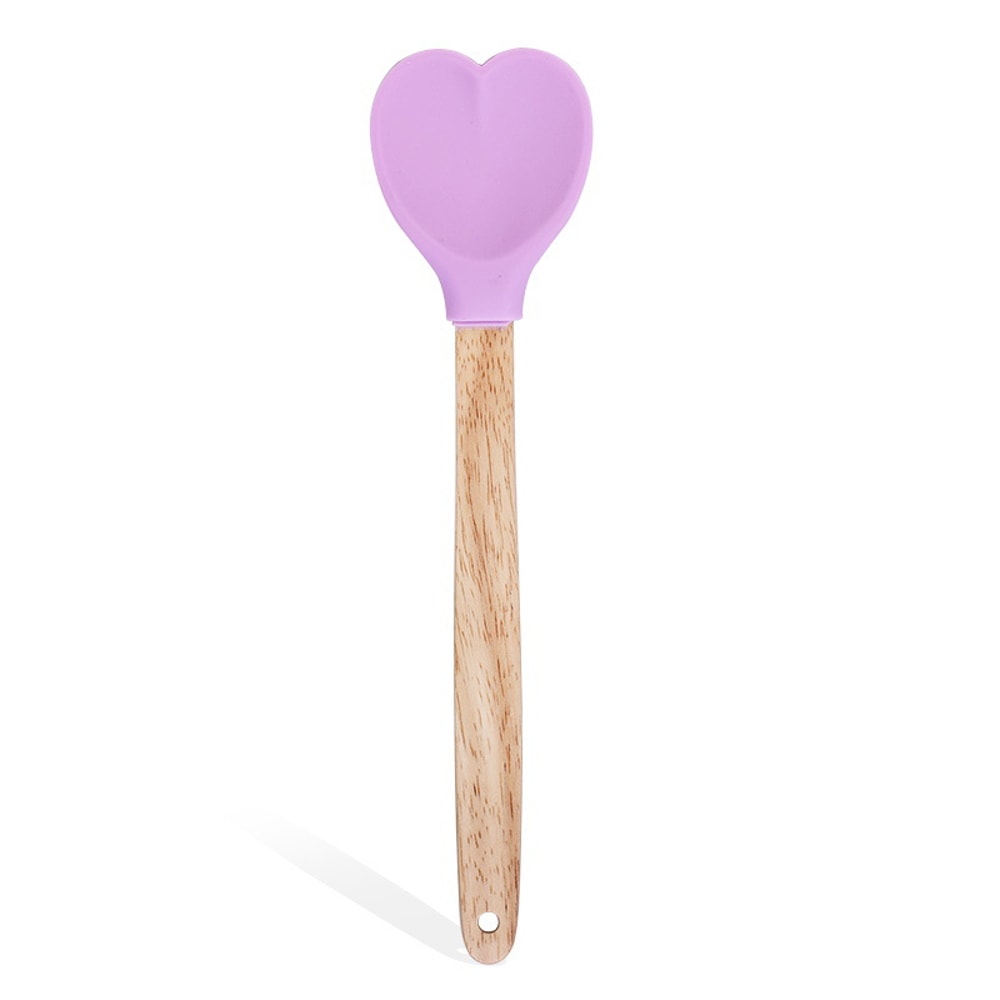 Heart Shaped Silicone Stirring Spoon with Wooden Handle Nonstick Ice Cream Scoop for Baking & Cooking