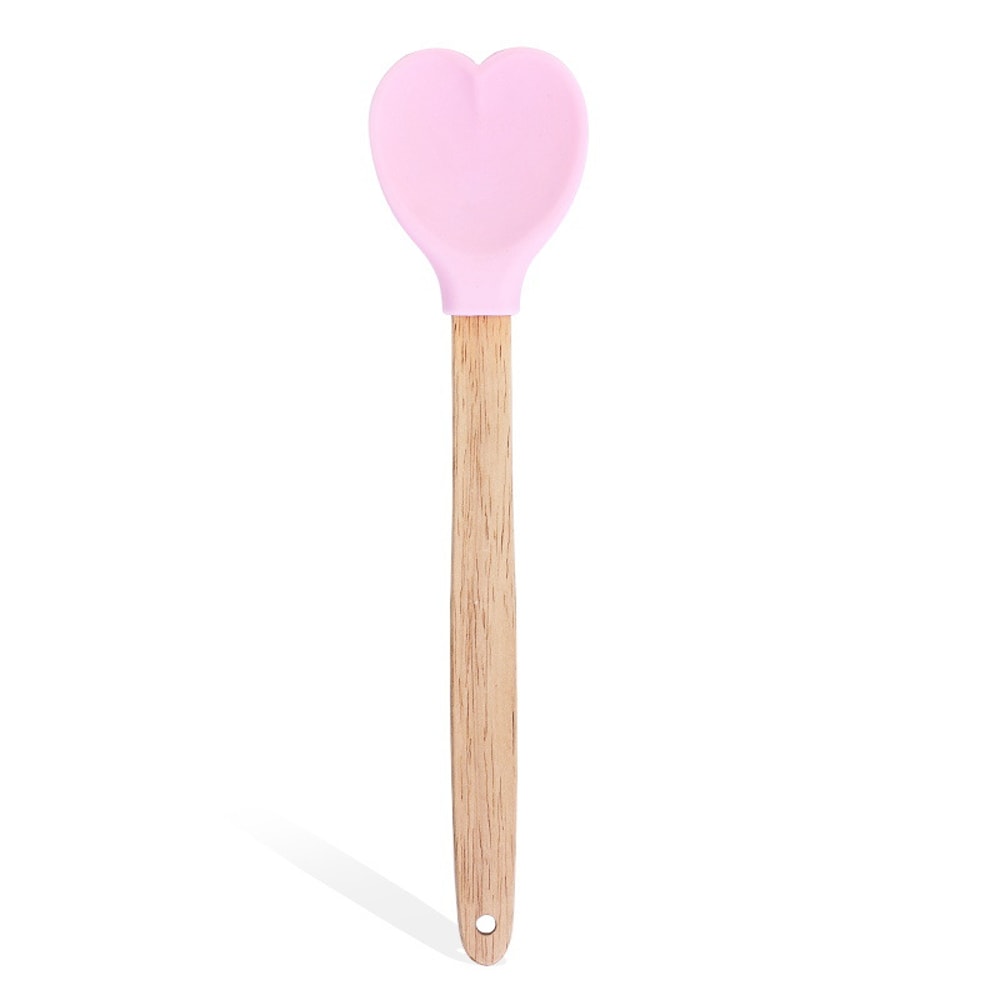 Heart Shaped Silicone Stirring Spoon with Wooden Handle Nonstick Ice Cream Scoop for Baking & Cooking