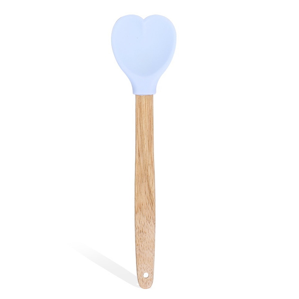 Heart Shaped Silicone Stirring Spoon with Wooden Handle Nonstick Ice Cream Scoop for Baking & Cooking