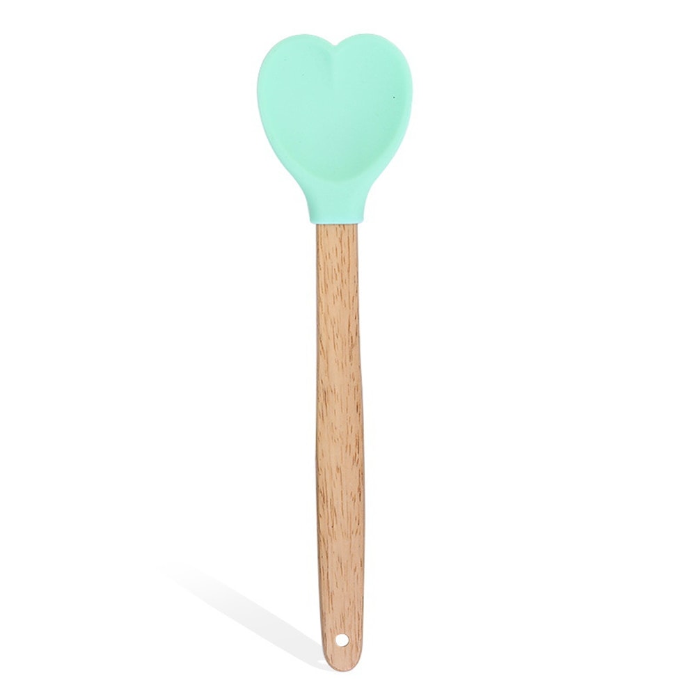 Heart Shaped Silicone Stirring Spoon with Wooden Handle Nonstick Ice Cream Scoop for Baking & Cooking
