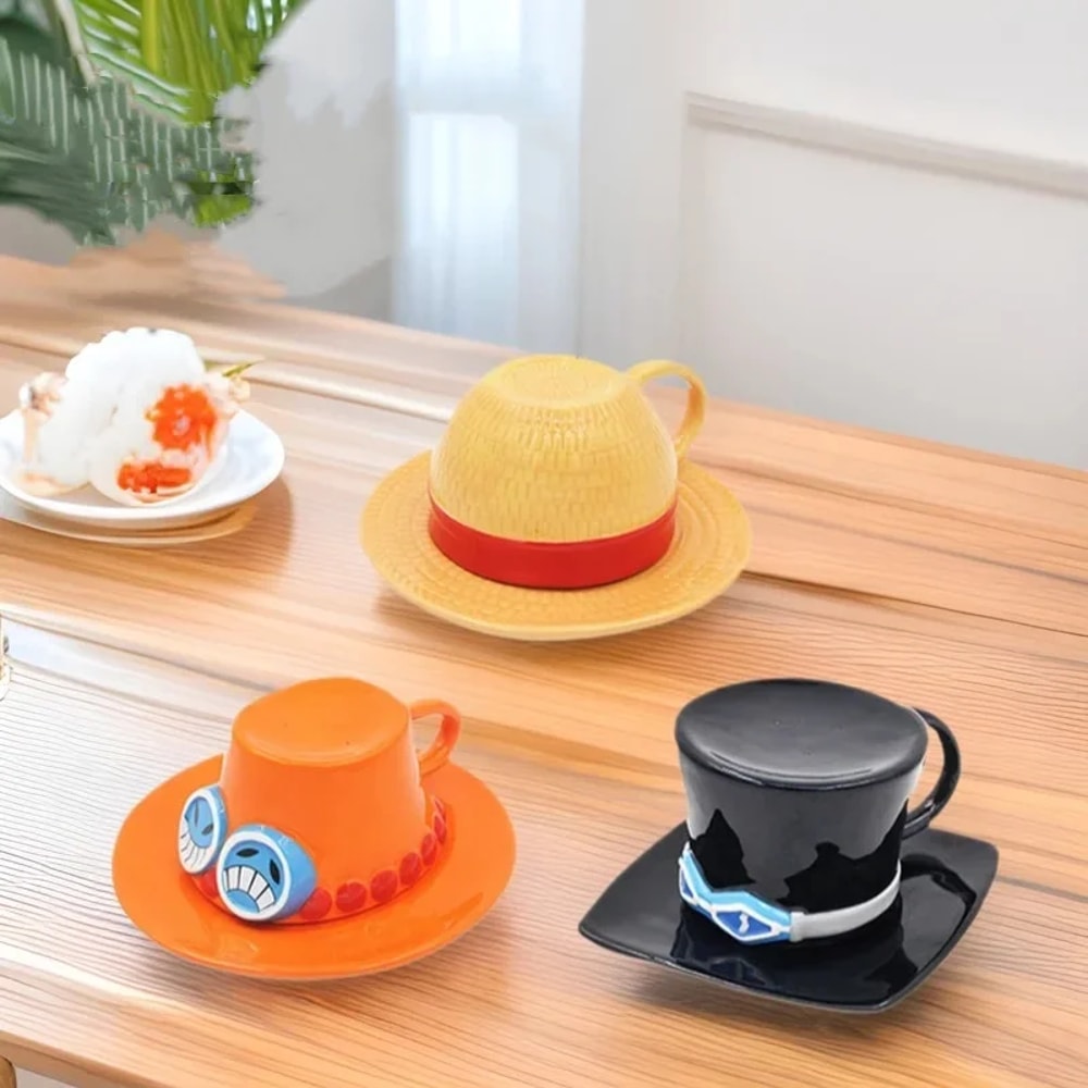 One Piece Hat Shaped Ceramic Mug with Saucer for Anime Fans
