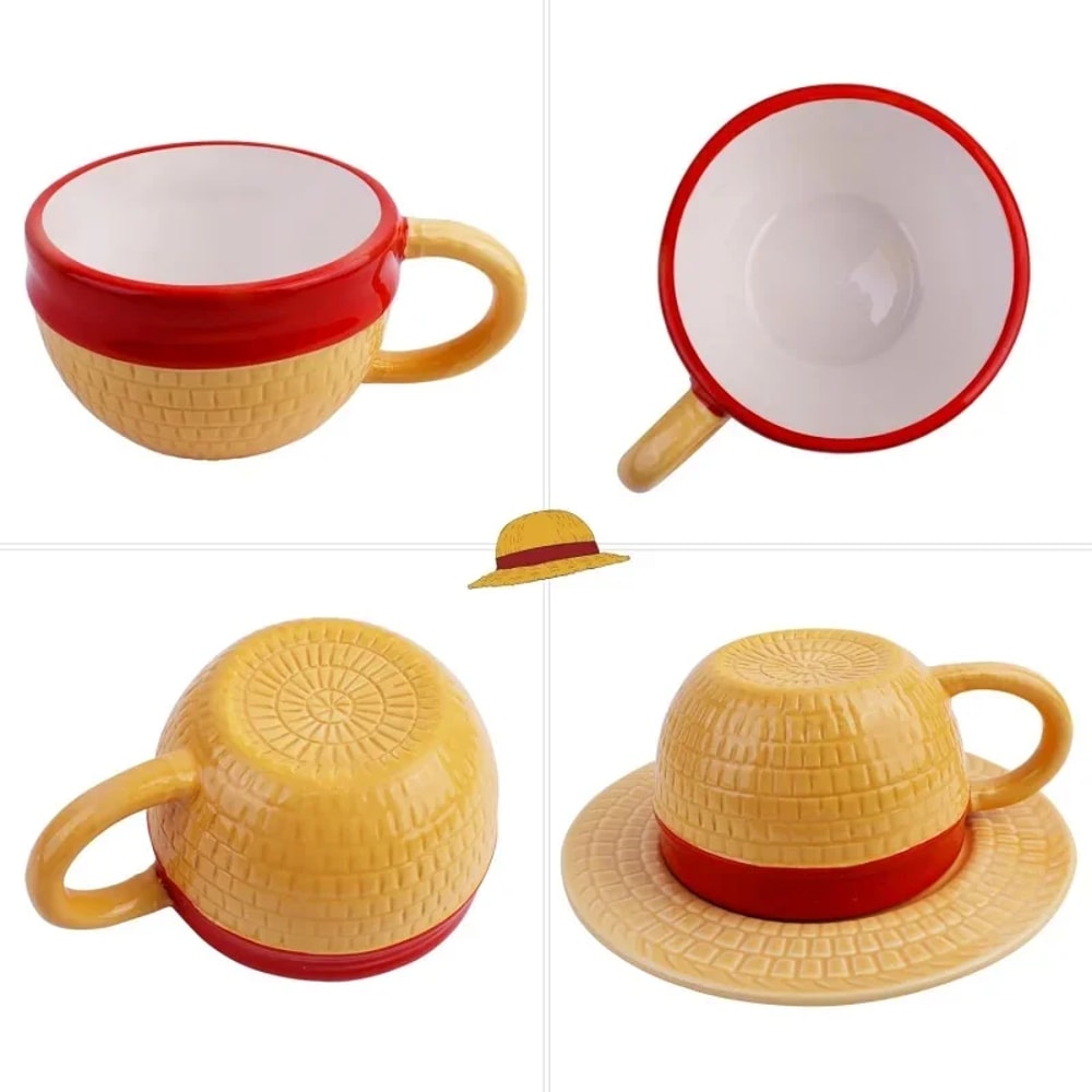 One Piece Hat Shaped Ceramic Mug with Saucer for Anime Fans