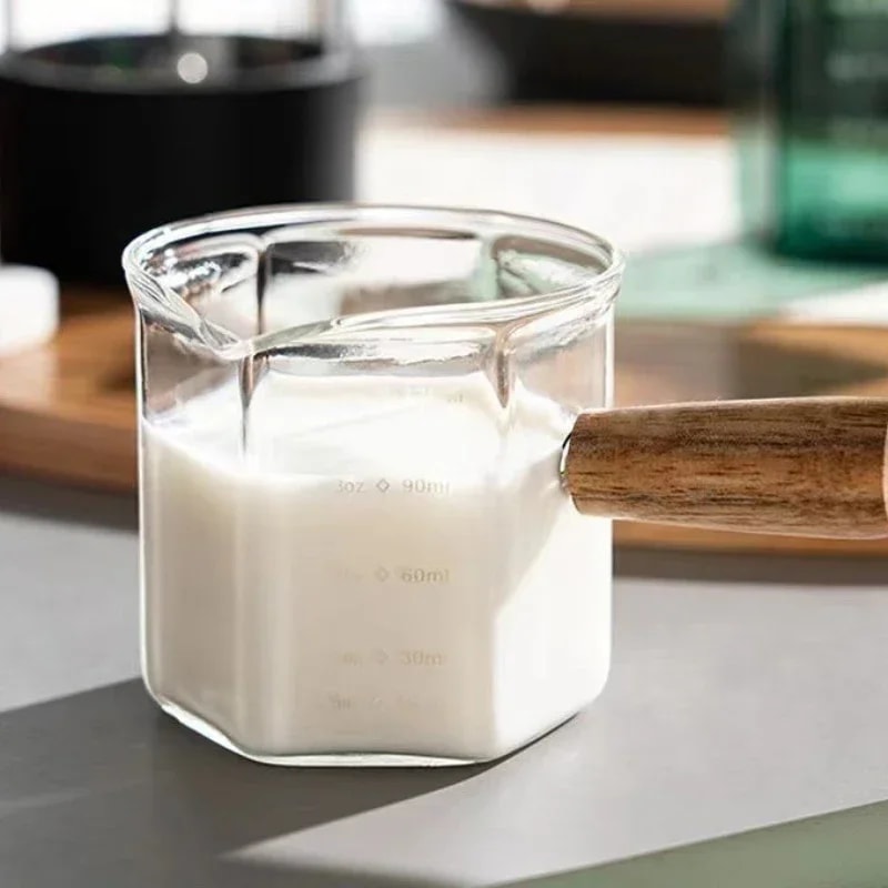 Borosilicate Espresso Measuring Cup With Wooden Handle And Scale Markings 6