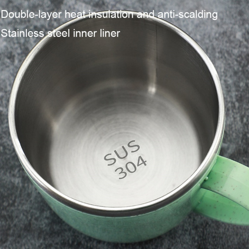 Kids Stainless Steel Cup Anti Scald Wheat Straw Mug