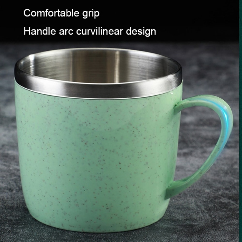 Kids Stainless Steel Cup Anti Scald Wheat Straw Mug