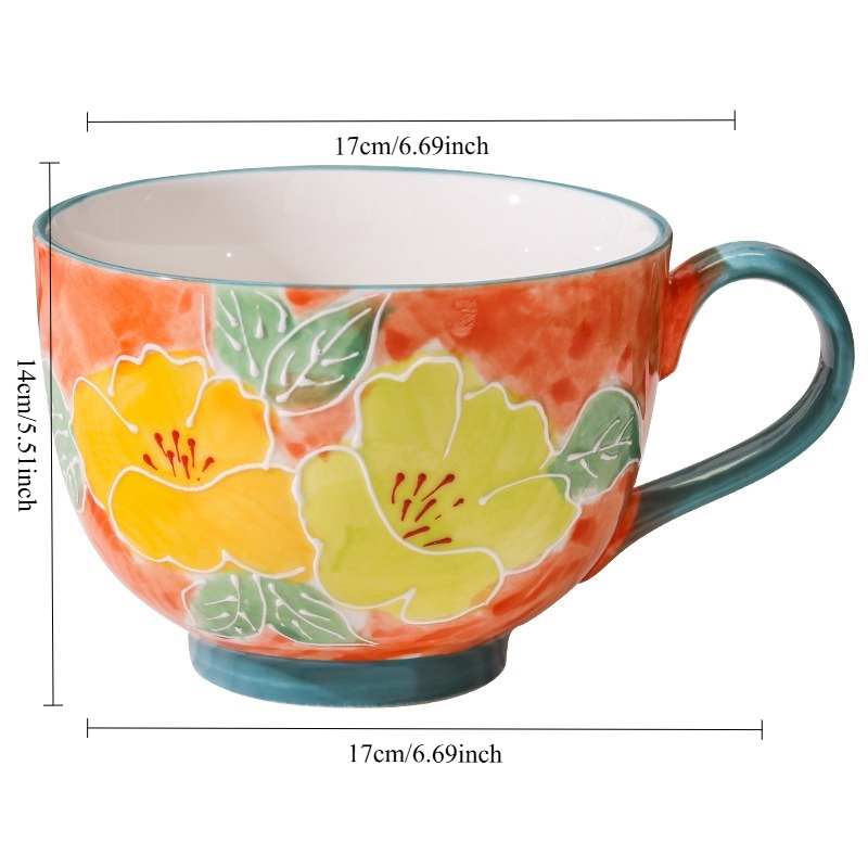Hand Painted Floral Ceramic Mug Large Breakfast Cup For Tea Coffee And Oatmeal 5