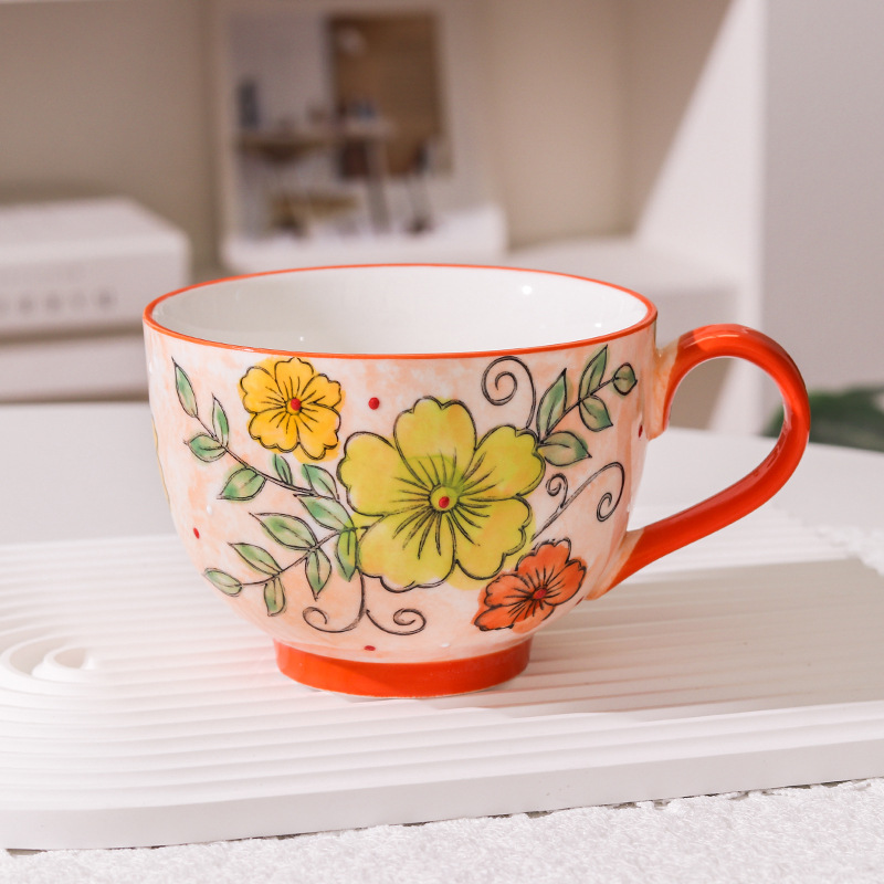 Hand Painted Floral Ceramic Mug Large Breakfast Cup For Tea Coffee And Oatmeal 7