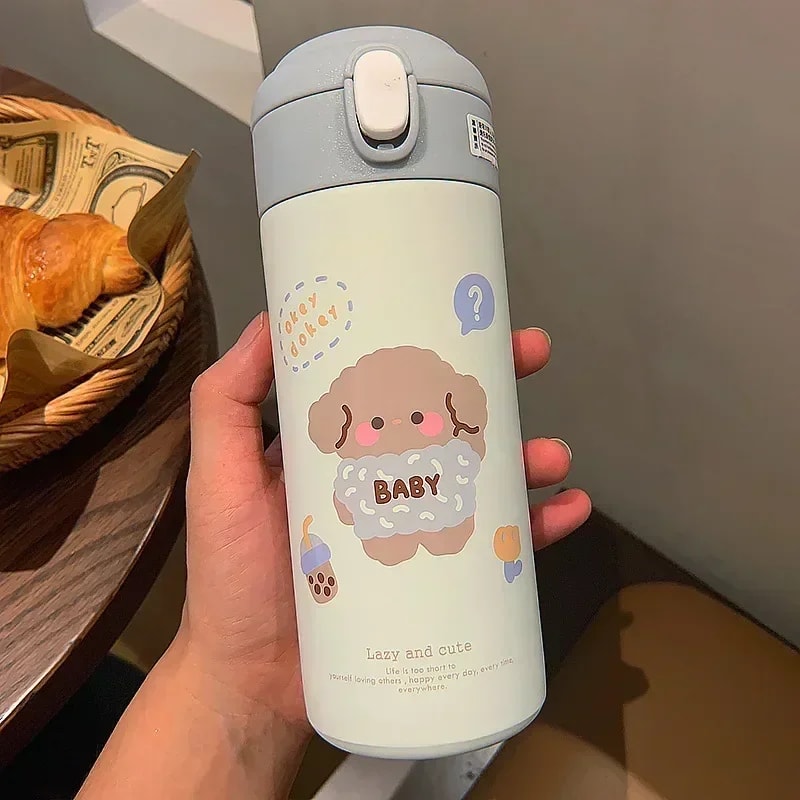 Cute Cartoon Stainless Steel Water Bottle Insulated Straw Tumbler for Girls
