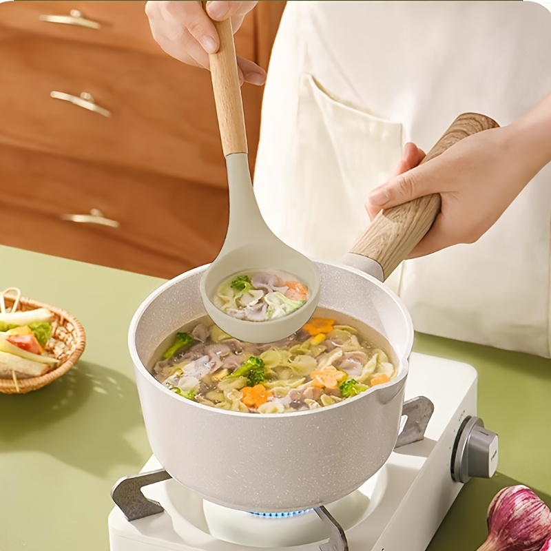 Multicolor Silicone Cooking Utensils Set with Wooden Handles for Nonstick Cookware