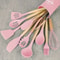 Multicolor Silicone Cooking Utensils Set with Wooden Handles for Nonstick Cookware